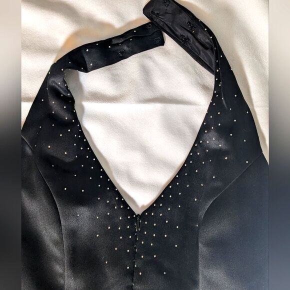 Dave & Johnny by Laura Ryner Prom Dress Black Halter Top Maxi Stone Beading - Picture 3 of 10